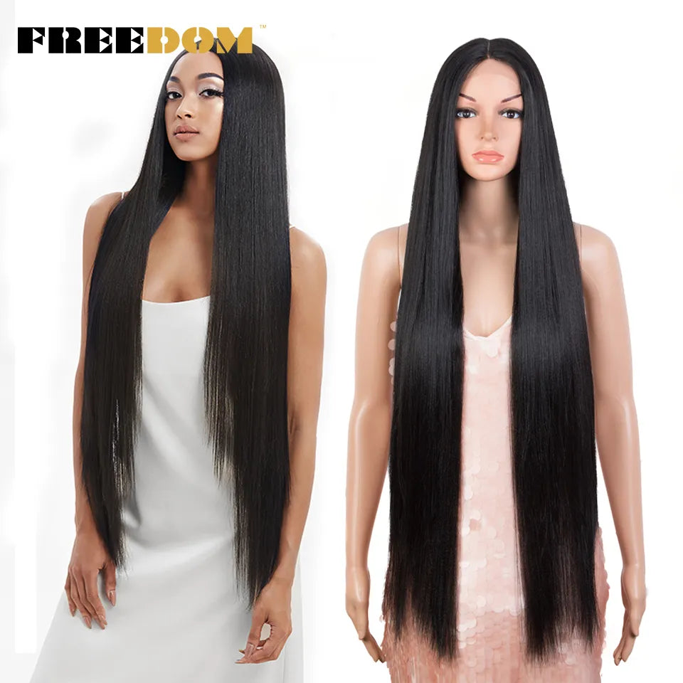 Synthetic Lace Wig 38 Inch Deep Part Long Straight Wig