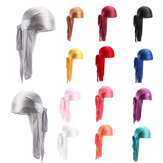 Unisex Long Silk Satin Breathable Turban Hat Wigs