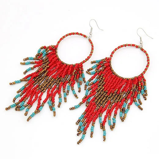 Vintage Ethnic Bohemian Beads Earrings Tassel  Jewelry