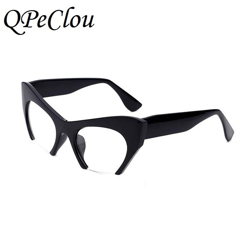 QPeClou Small Half Frame Cat Eye Glasses Frame Women Brand Vintage