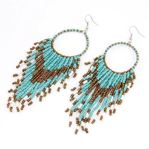 Vintage Ethnic Bohemian Beads Earrings Tassel  Jewelry