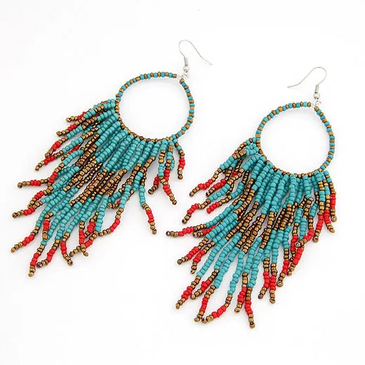 Vintage Ethnic Bohemian Beads Earrings Tassel  Jewelry