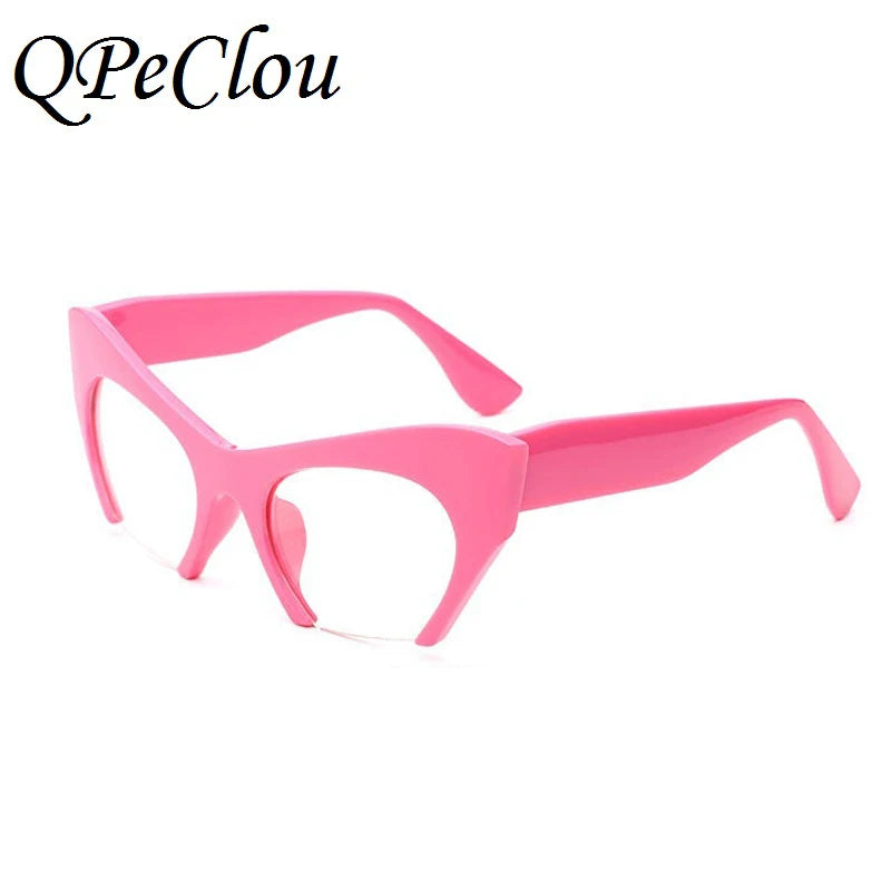 QPeClou Small Half Frame Cat Eye Glasses Frame Women Brand Vintage