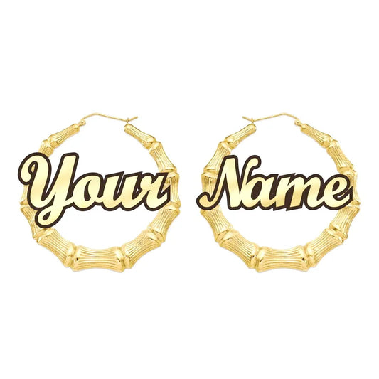 Customizable Name Earrings Bamboo Stylish Custom Hoop Earrings