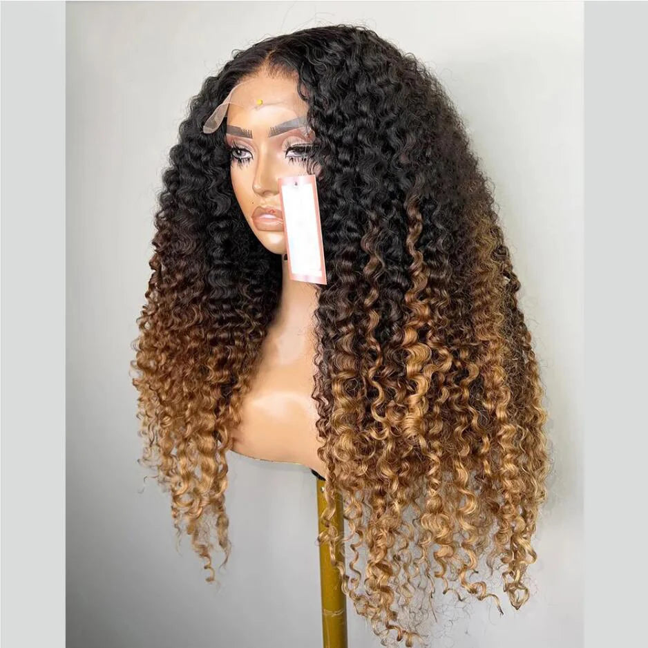 26 “Long Natural Hairline Ombre Honey Blonde Kinky Cruly