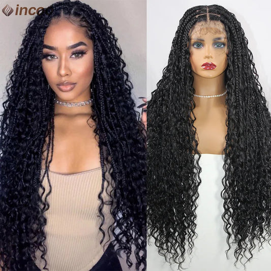 Braided Full Lace Front Wigs 613 Blonde Curly Goddess Locs Wigs