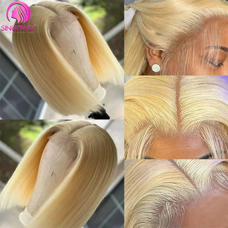 Short Bob Wig 613 Honey Blonde Color Straight Bob Wig 13x4 Lace Front Human Hair Wigs