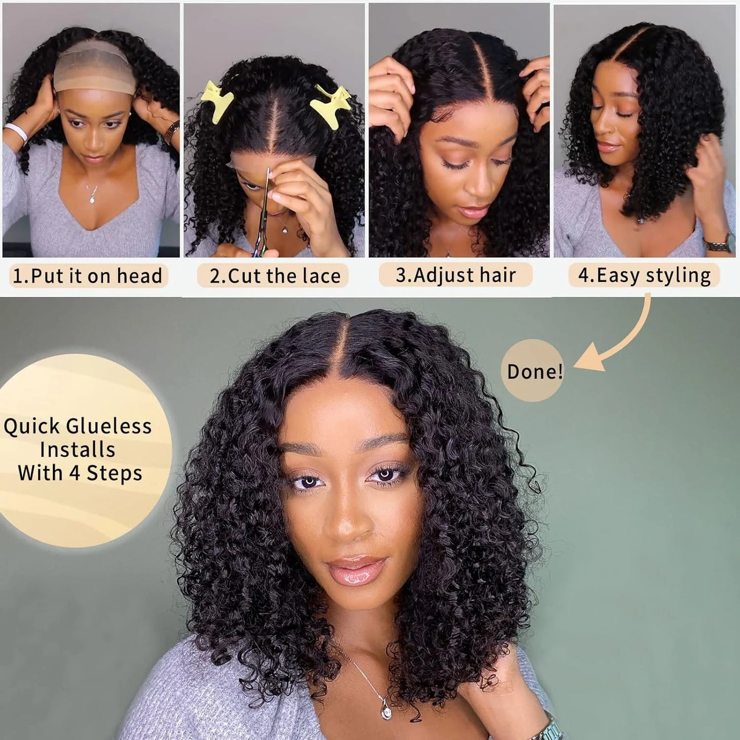 12A Brazilian Kinky Curly Bob Wig Human Hair Lace Frontal Wigs Closure Wig