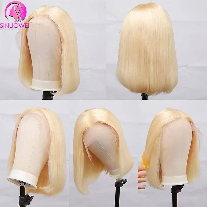 Short Bob Wig 613 Honey Blonde Color Straight Bob Wig 13x4 Lace Front Human Hair Wigs