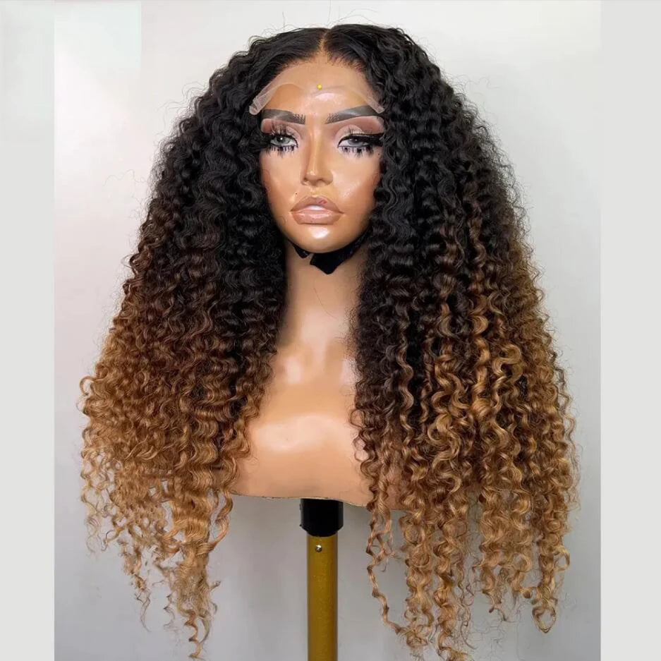 26 “Long Natural Hairline Ombre Honey Blonde Kinky Cruly