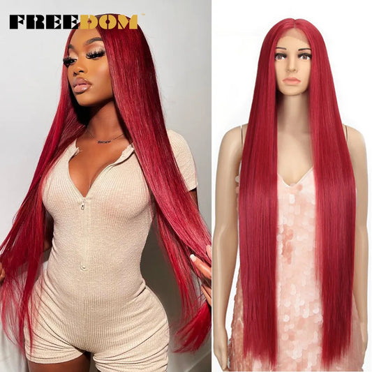 Synthetic Lace Wig 38 Inch Deep Part Long Straight Wig